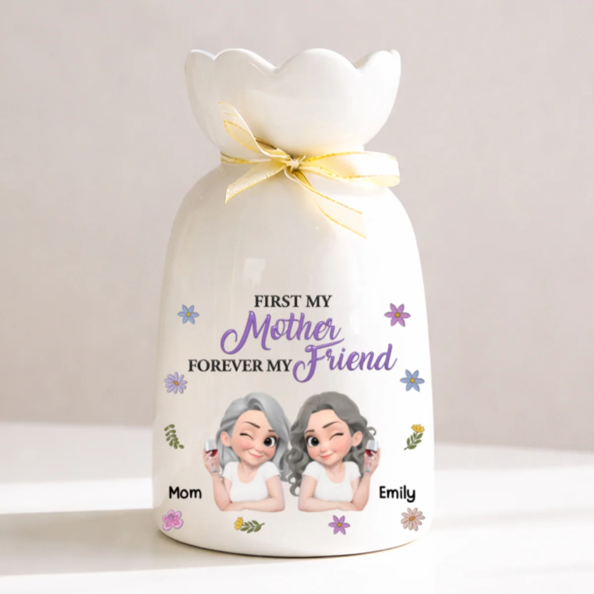 Mother Daughter Friend Forever - Personalized Custom Ribbon Tie Flower Vase - Image 6