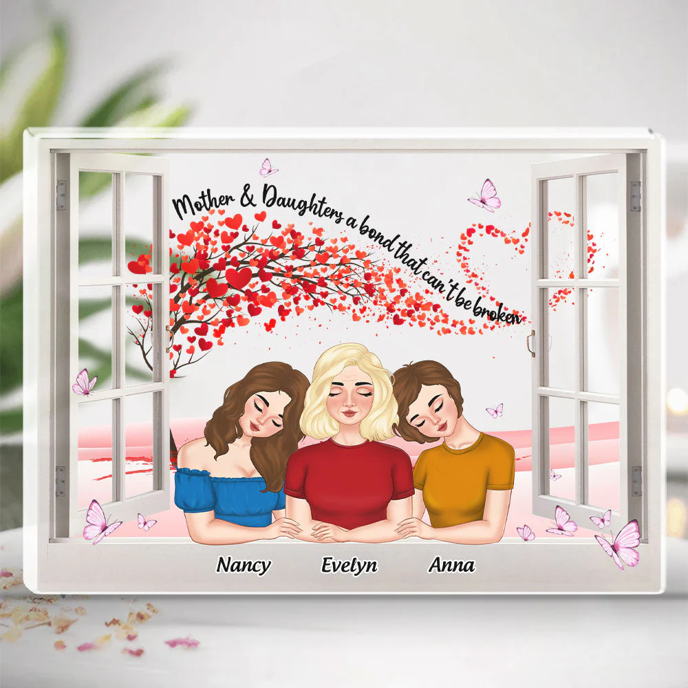 Mother Daughters And Red Heart - Personalized Custom Acrylic Plaque - Image 2
