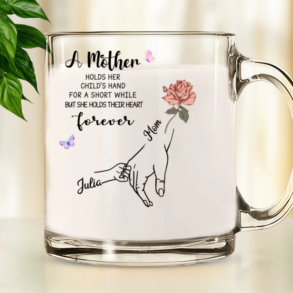 Mother Holds Her Children Heart Forever - Personalized Custom Glass Mug - Image 6