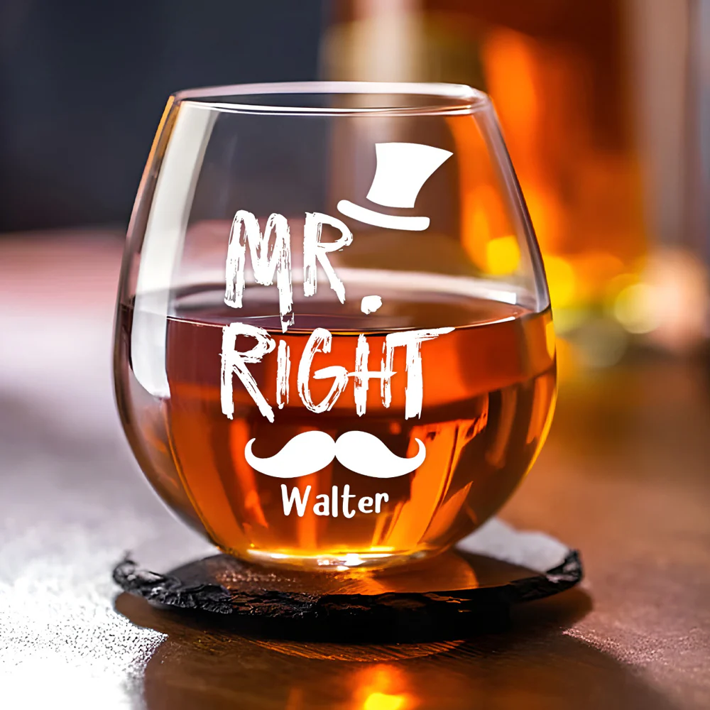 Mr And Mrs Right - Personalized Custom Wine Glass - Image 2