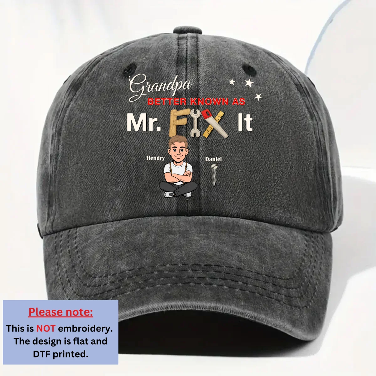 Mr Fix It - Personalized Custom Vintage Washed Denim Cap - Image 6