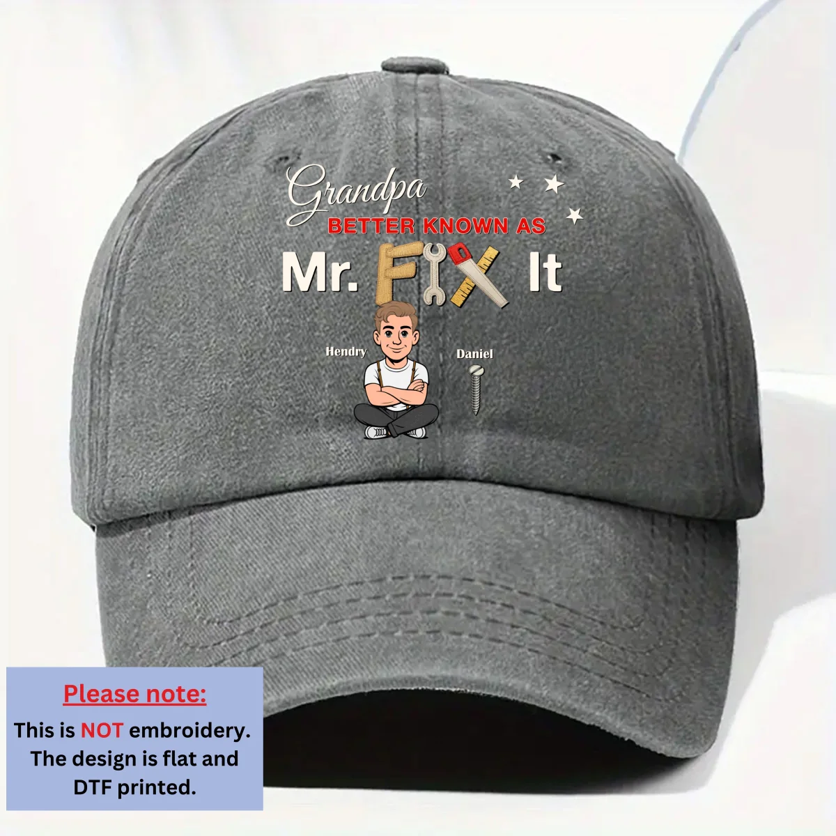 Mr Fix It - Personalized Custom Vintage Washed Denim Cap - Image 7
