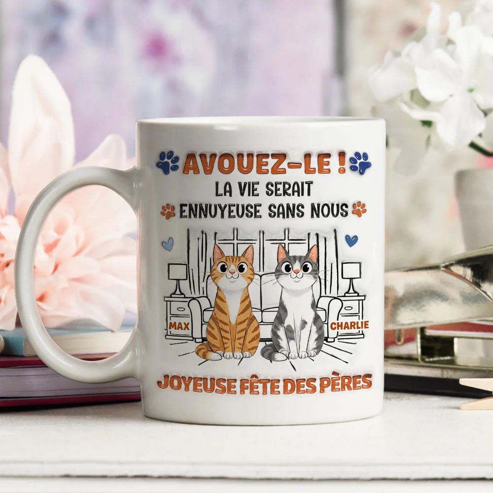Mug à Café Personnalisé Effet Gonflé 3D "Admit It" - Version Papa Chat Fou et Rigolo - Image 4