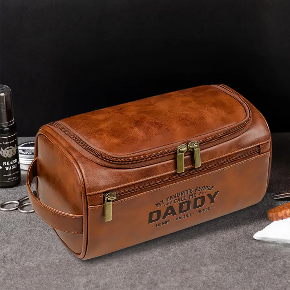 My Beloved People Call Me Daddy - Personalized Custom Engraved Leather Toiletry Bag - Image 3