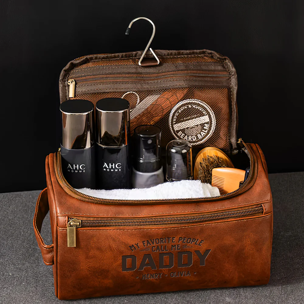 My Beloved People Call Me Daddy - Personalized Custom Engraved Leather Toiletry Bag - Image 4