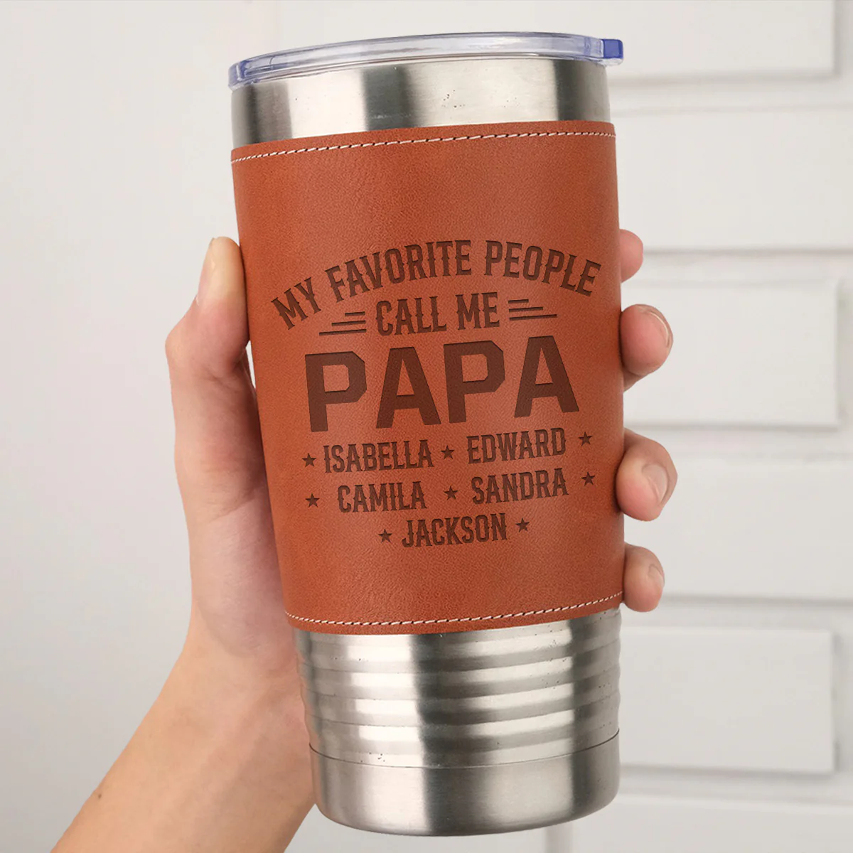 My Beloved People Call Me Daddy - Personalized Custom Engraved Leather Tumbler - Image 4