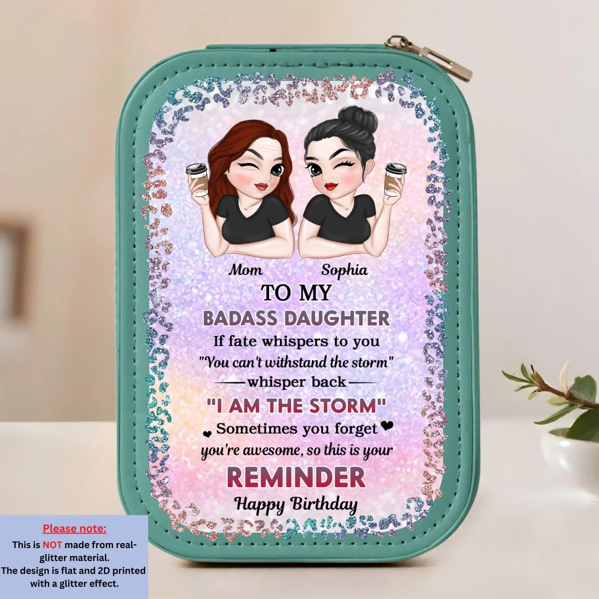 My Brave Granddaughter - Personalized Custom Jewelry Box With LED Mirror - Image 8