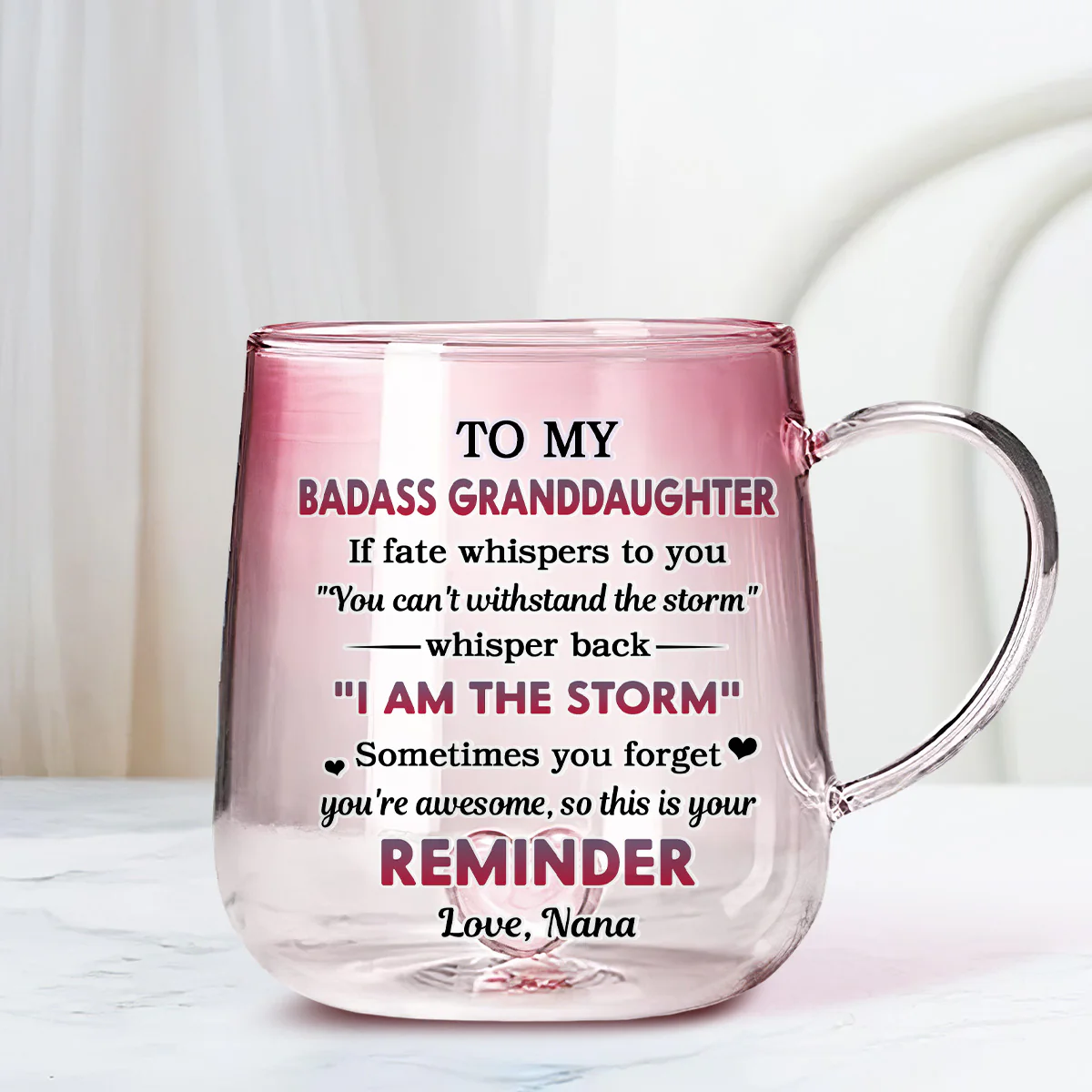 My Brave Granddaughter - Personalized Custom Pink Gradient Glass Mug - Image 2