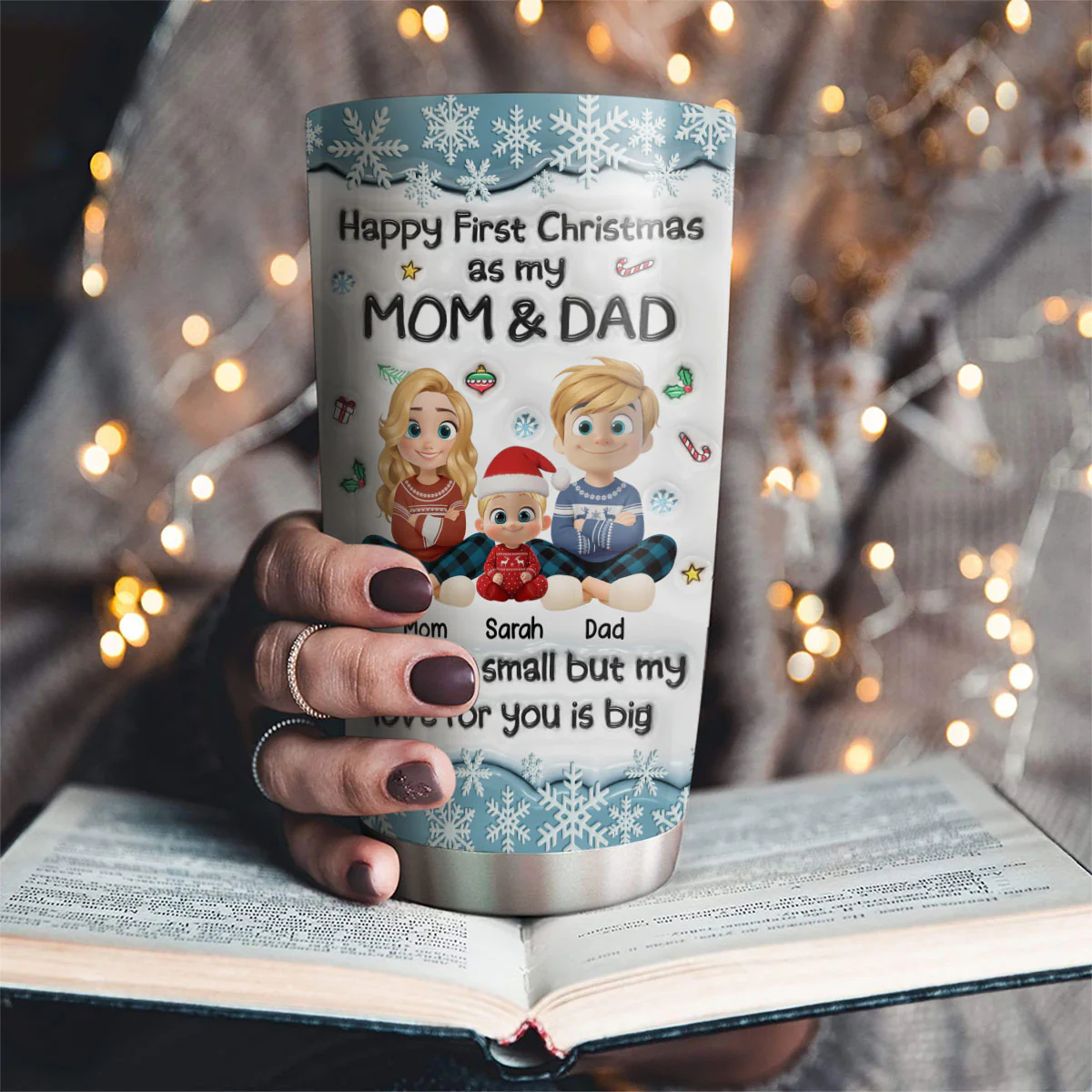 My Christmas With Mom And Dad - Personalized Custom 3D Inflated Effect Tumbler - Image 2