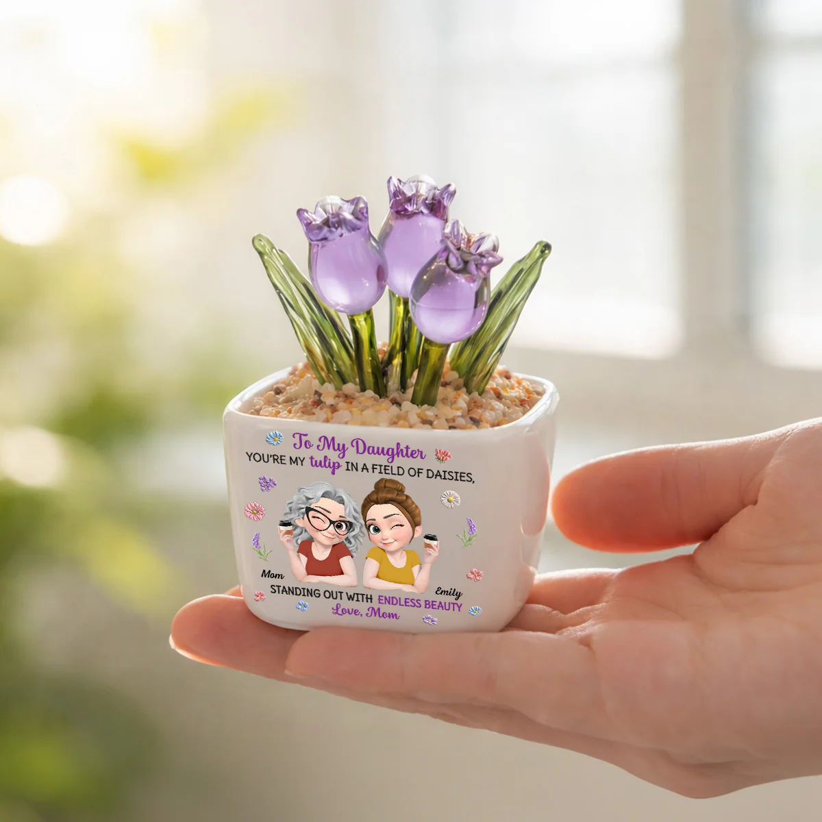 My Daughter Blooms Beautifully - Personalized Custom Glass Everlasting Tulips - Image 4