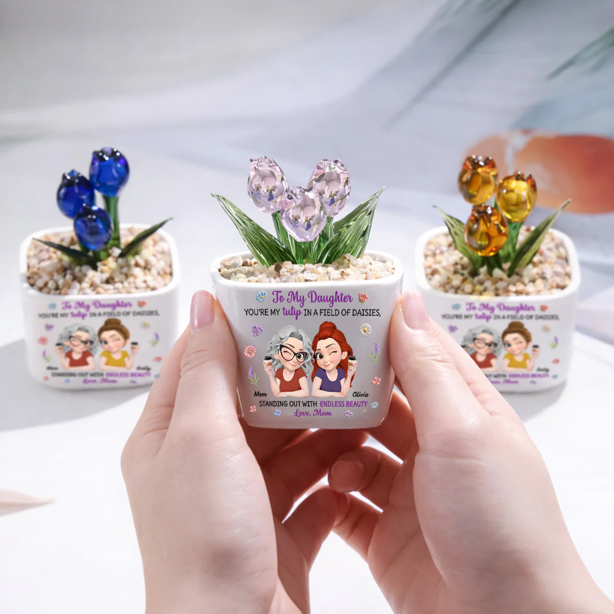 My Daughter Blooms Beautifully - Personalized Custom Glass Everlasting Tulips - Image 5