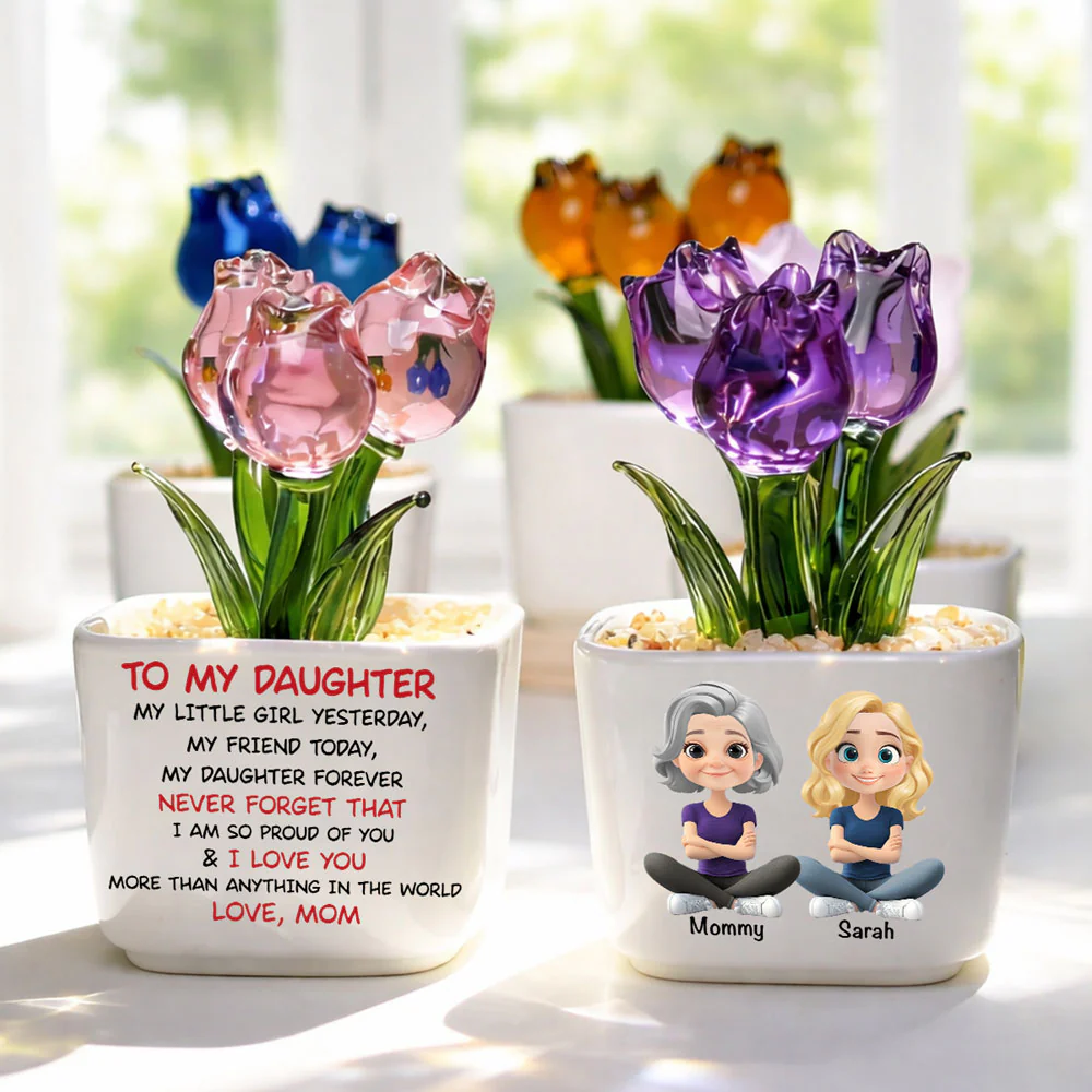 My Daughter Forever - Personalized Custom Glass Everlasting Tulips - Image 3