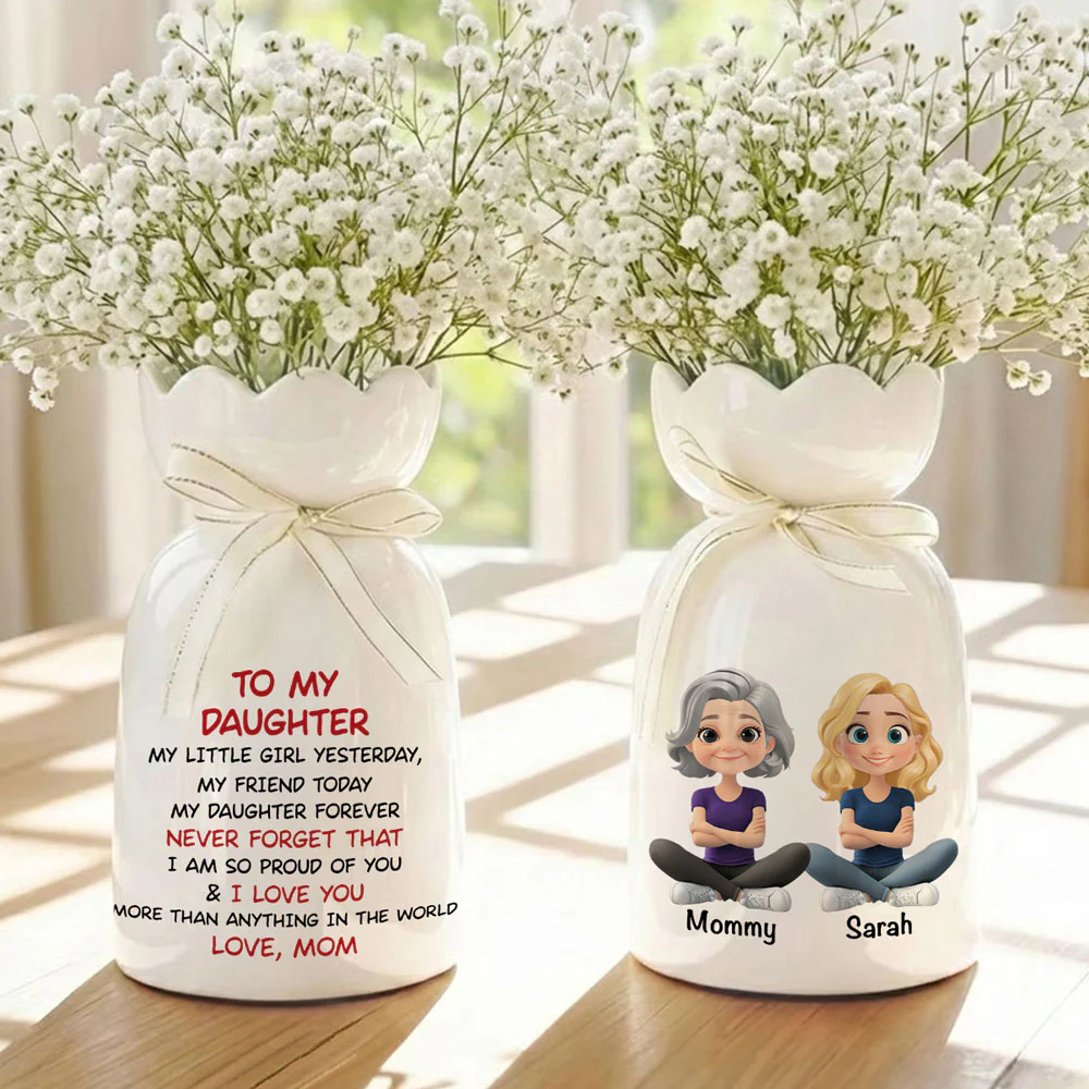 My Daughter Forever - Personalized Custom Ribbon Tie Flower Vase - Image 3