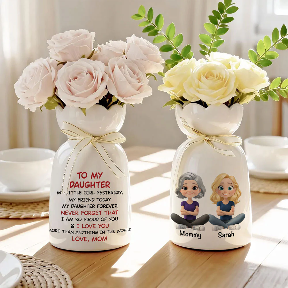 My Daughter Forever - Personalized Custom Ribbon Tie Flower Vase - Image 4