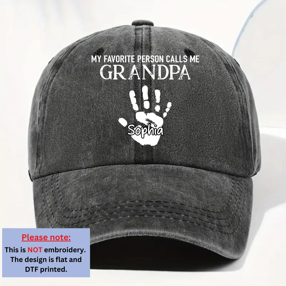 My Fav People Call Me Grandpa - Personalized Custom Vintage Washed Denim Cap - Image 7