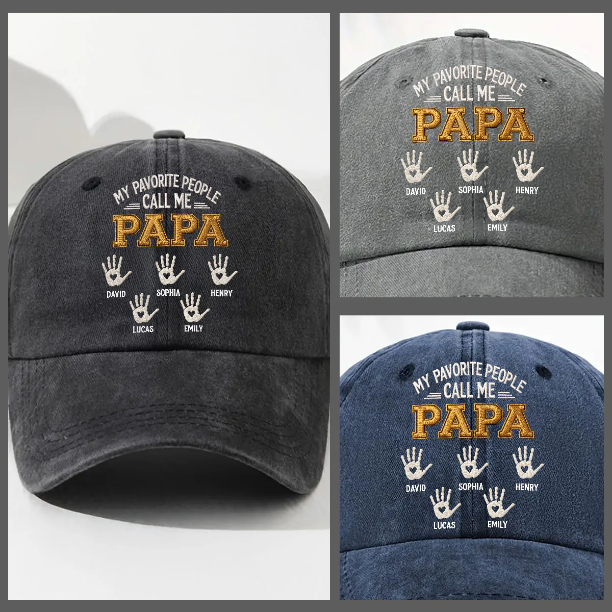 My Favorite Kids Grandkids Call Me - Personalized Custom Vintage Washed Denim Cap - Image 5