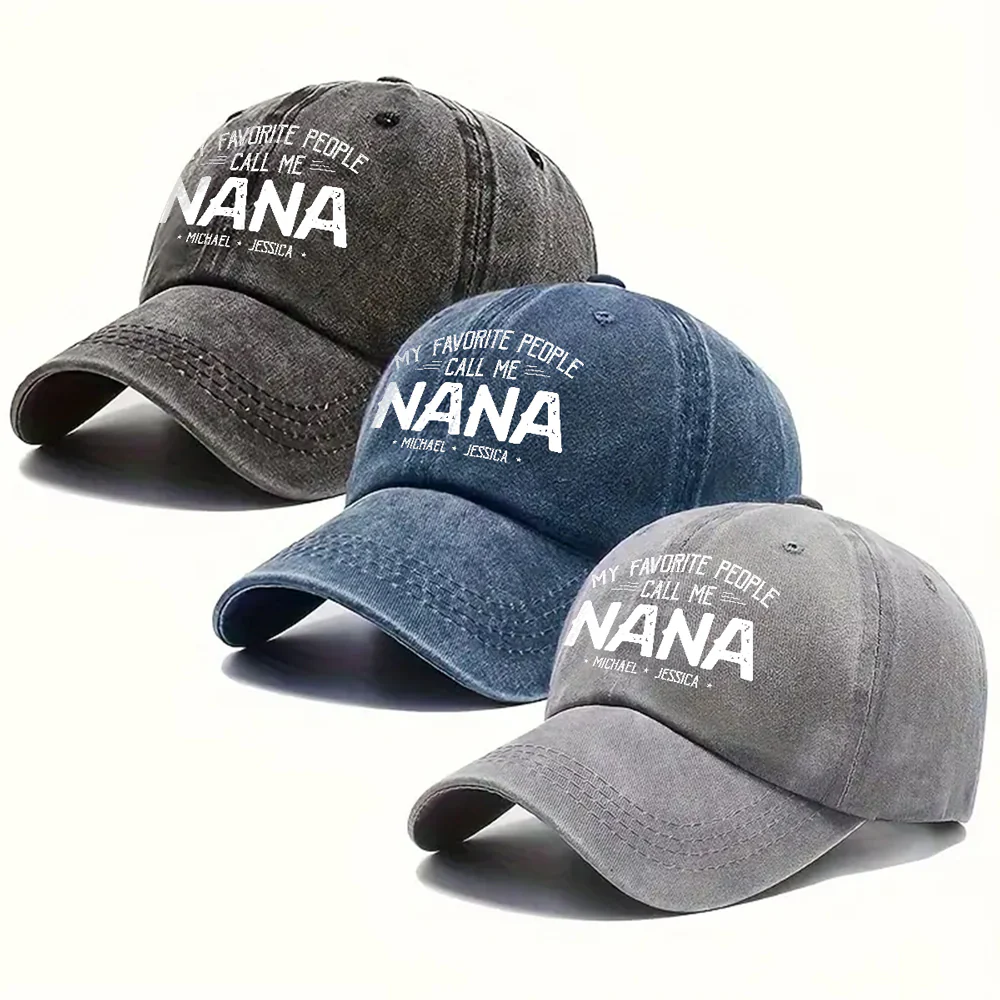 My Favorite People Call Me Grandma Mom - Personalized Custom Vintage Washed Denim Cap - Image 5