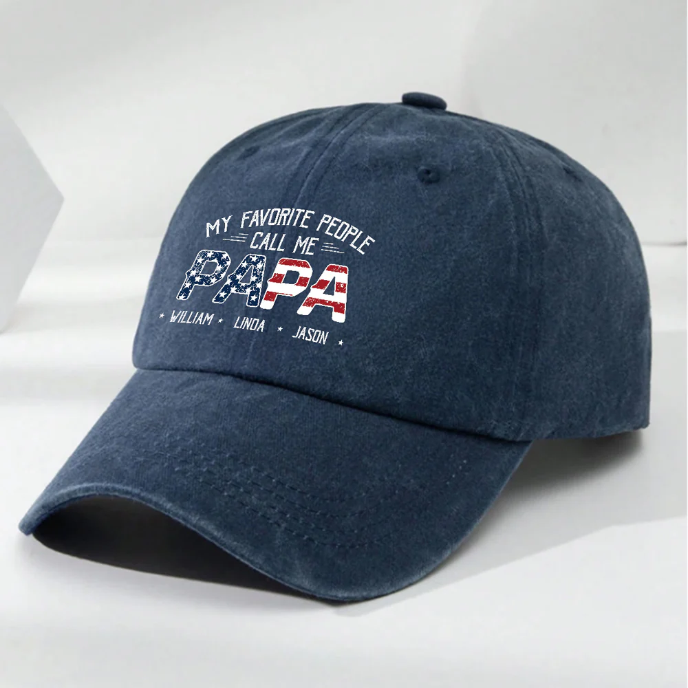 My Favorite People Call Me Papa Dad America - Personalized Custom Vintage Washed Denim Cap - Image 2