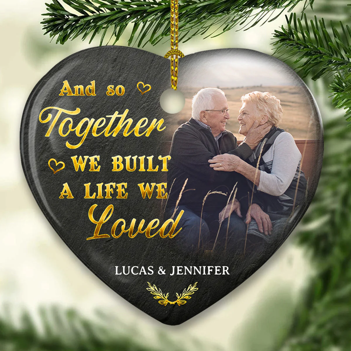 My Favorite Place Is Next To You - Personalized Custom Heart Ceramic Ornament - Image 3