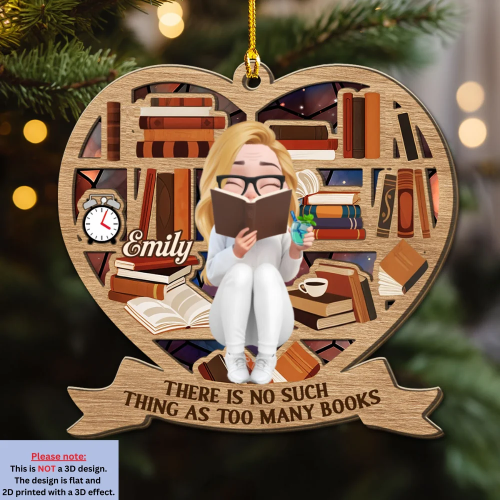 My Heart Belongs To Books - Personalized Custom 3D Effect Wood Ornament - Image 5