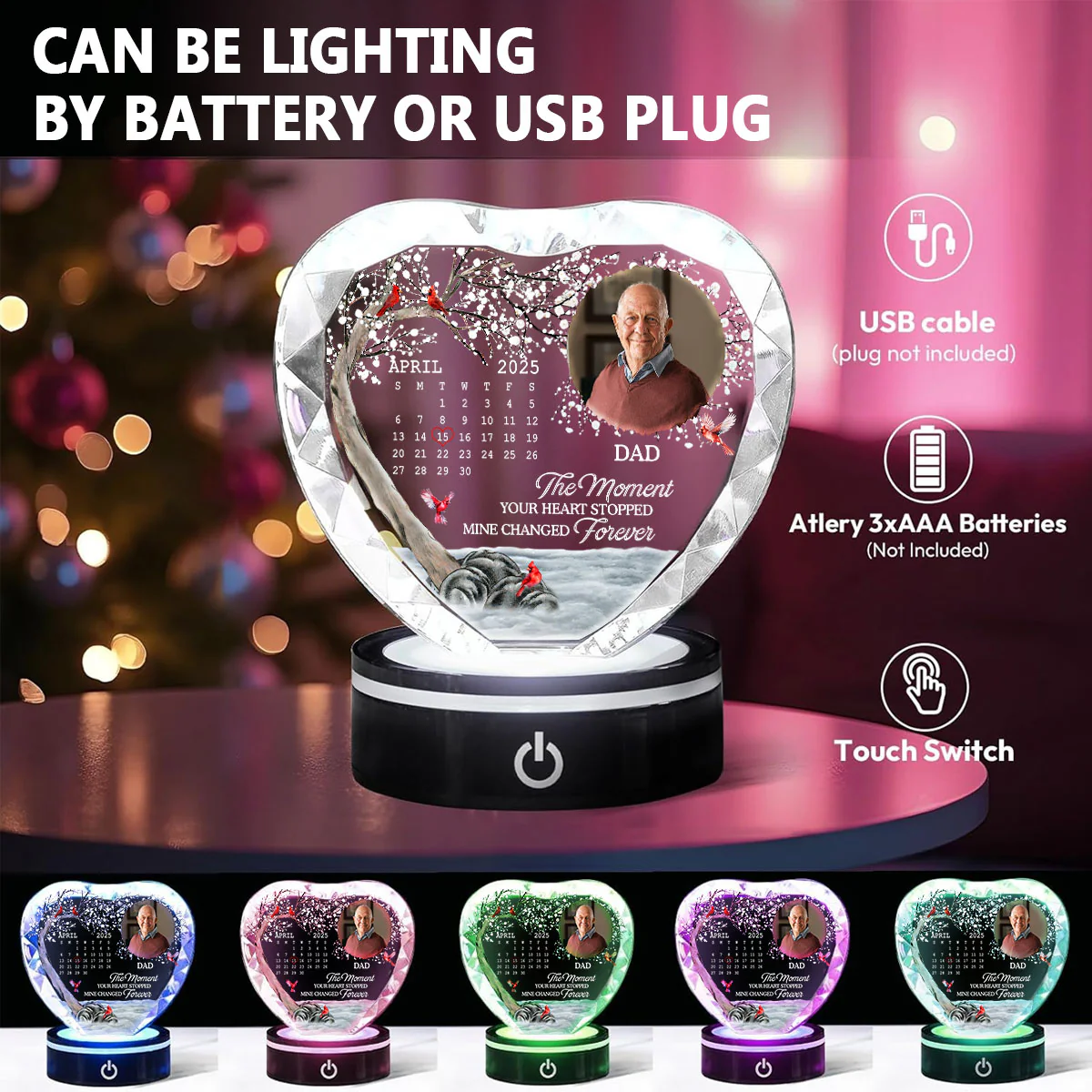 My Heart Changed Forever - Personalized Custom Crystal Led Light - Image 6