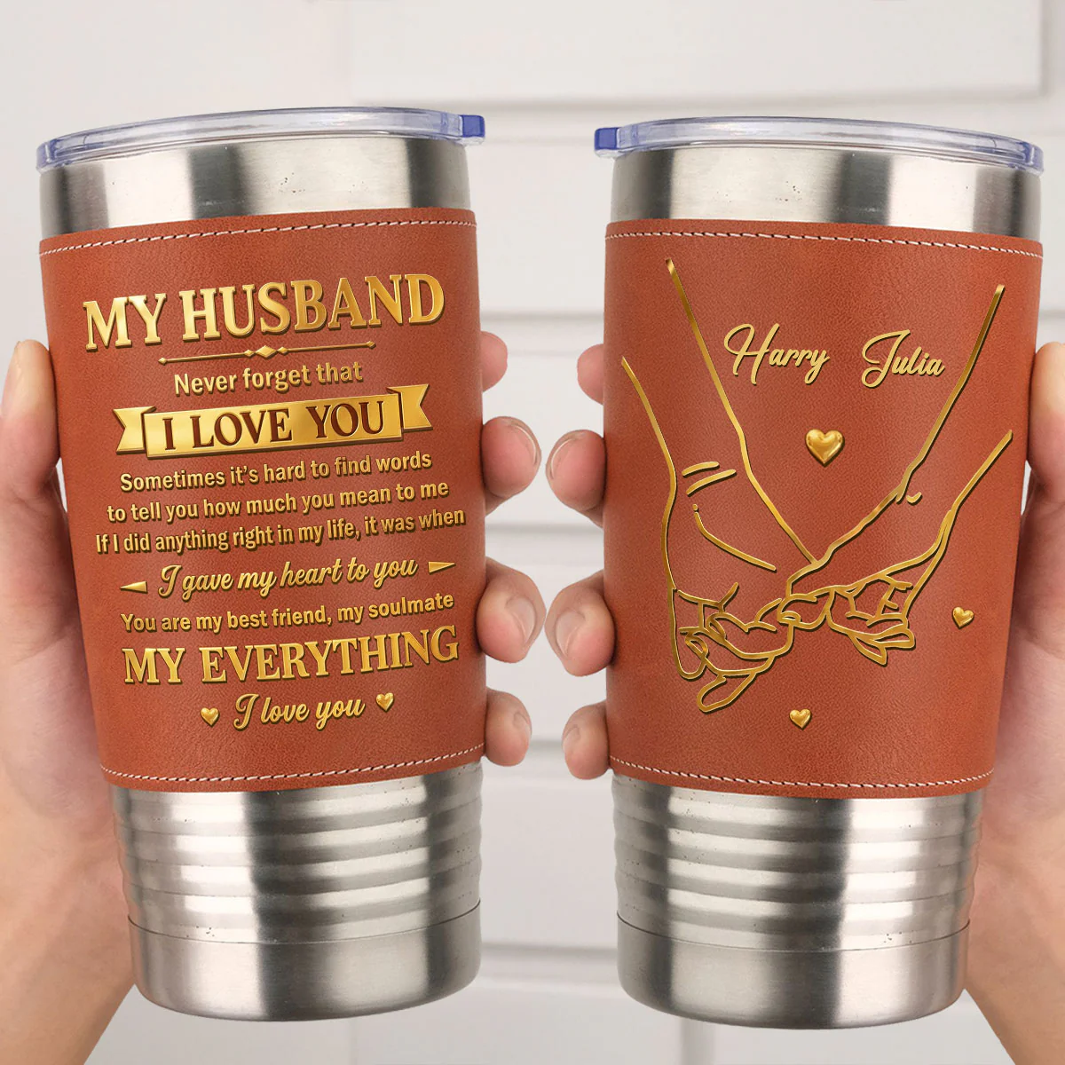 My Husband - Personalized Custom Leather Tumbler - Image 2