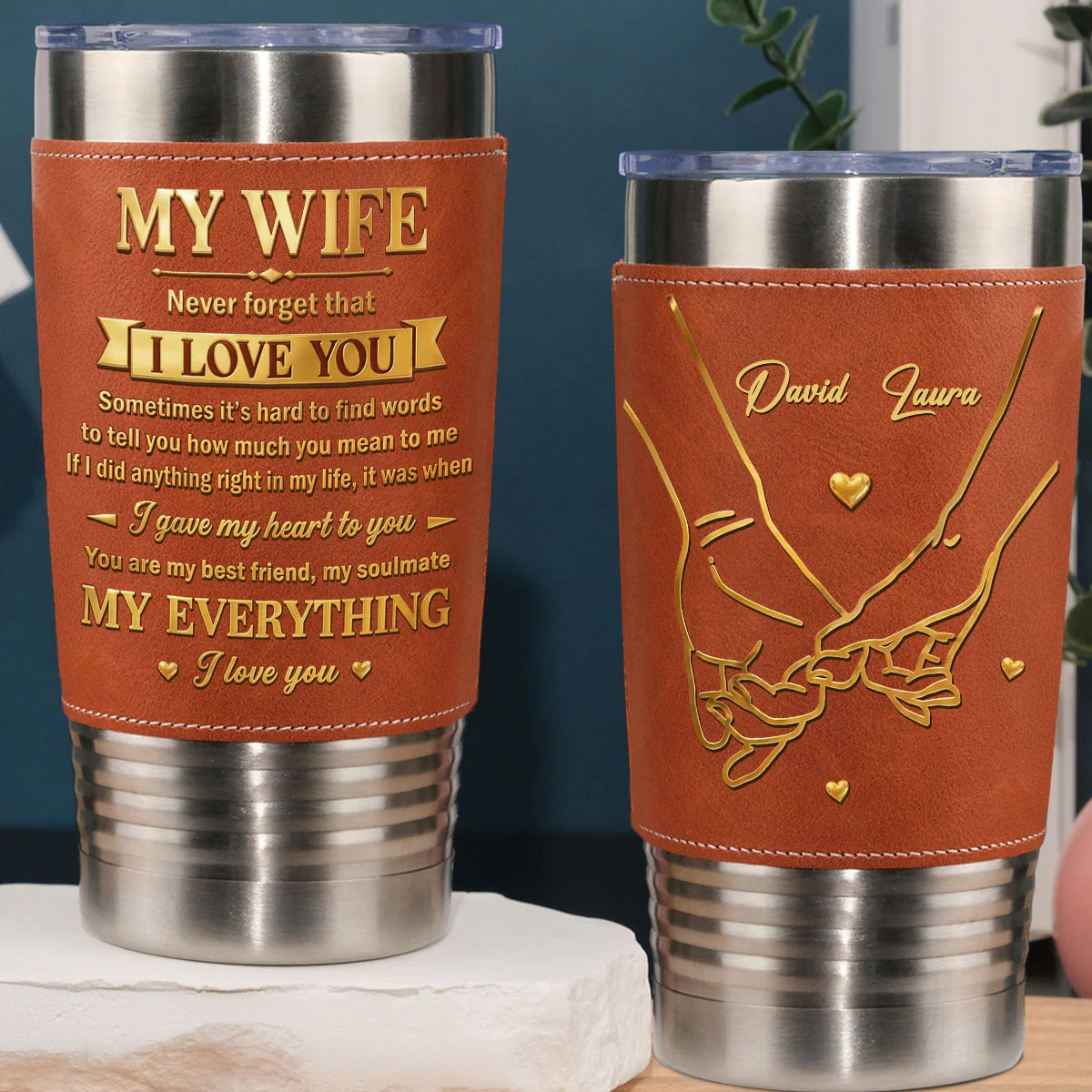 My Husband - Personalized Custom Leather Tumbler - Image 4
