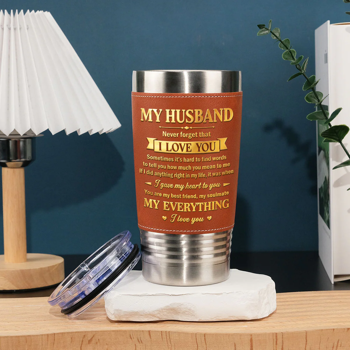 My Husband - Personalized Custom Leather Tumbler - Image 5