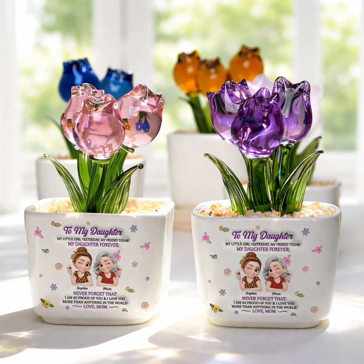 My Little Girl My Daughter - Personalized Custom Glass Everlasting Tulips - Image 3