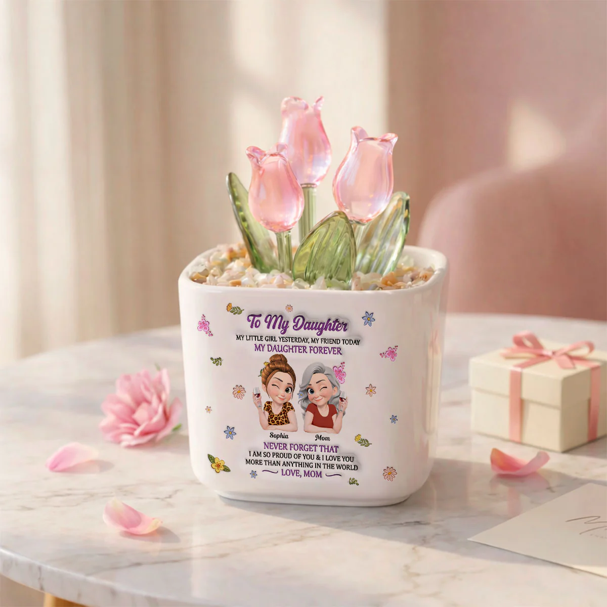My Little Girl My Daughter - Personalized Custom Glass Everlasting Tulips - Image 6