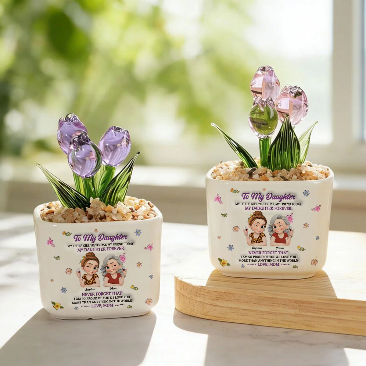 My Little Girl My Daughter - Personalized Custom Glass Everlasting Tulips - Image 7