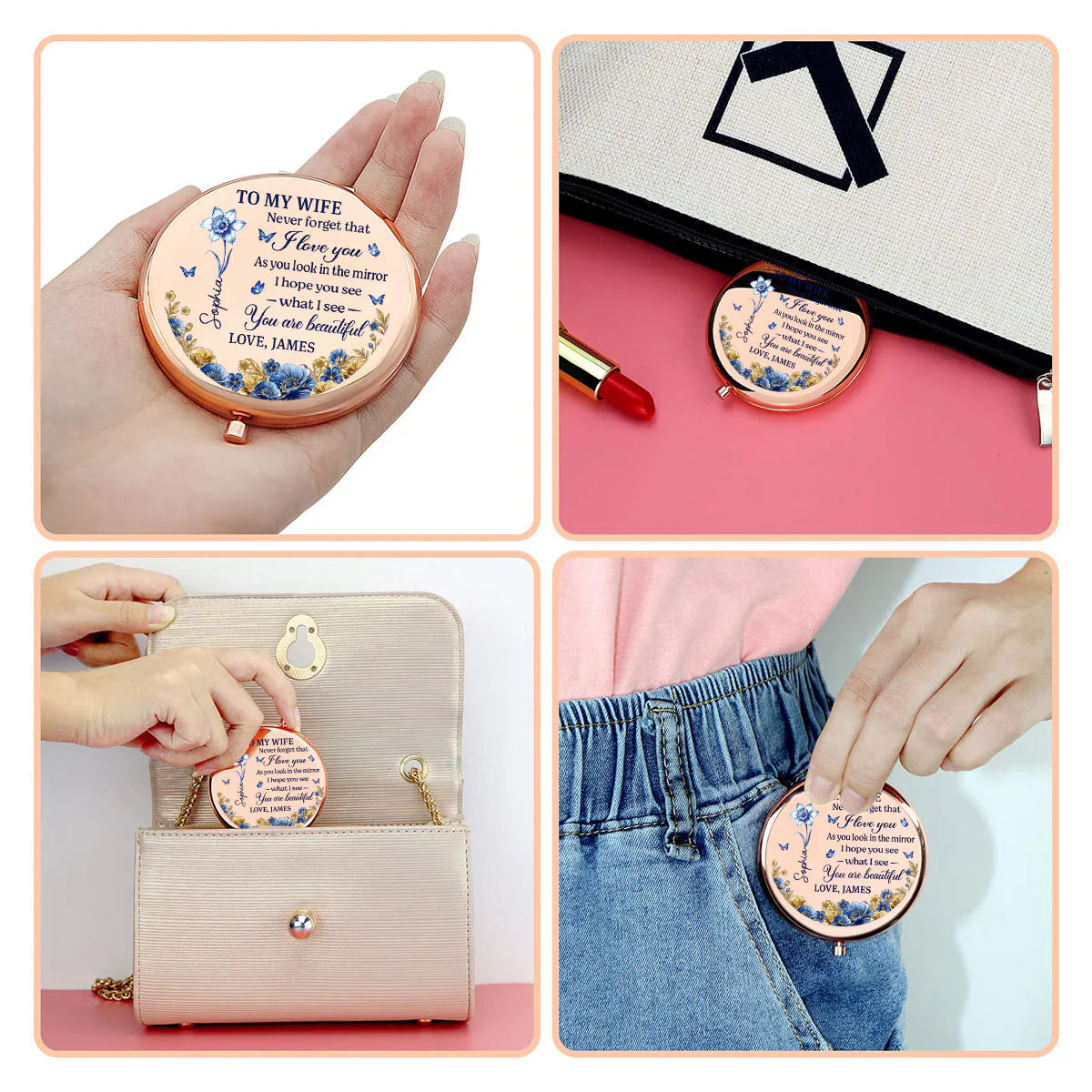 My Love Reflects Back Always - Personalized Custom Compact Mirror - Image 3