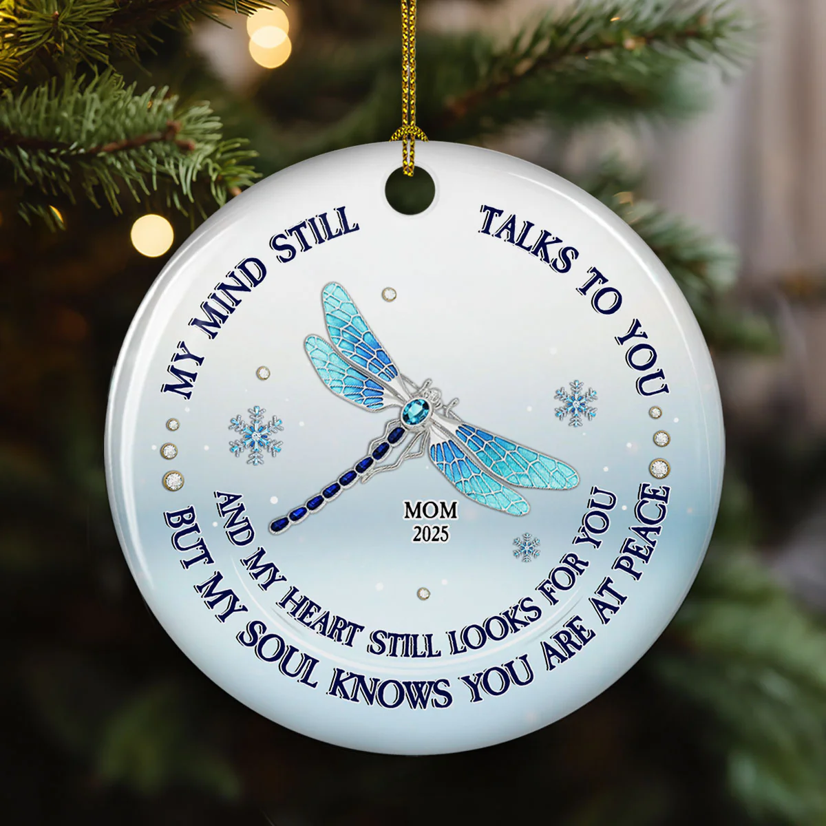 My Mind My Heart My Soul Blue Crystal - Personalized Custom Ceramic Ornament - Image 4