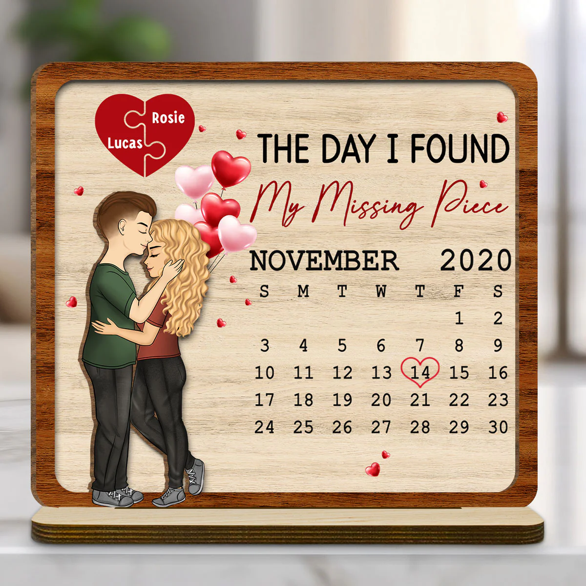 My Missing Piece - Personalized Custom 2-Layer Wood Plaque With Flat Base - Image 2