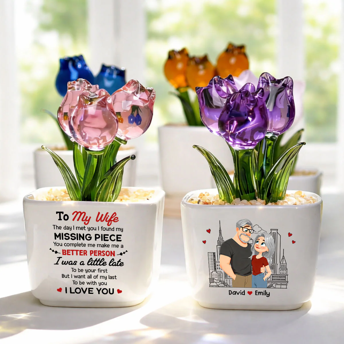 My Missing Piece - Personalized Custom Glass Everlasting Tulips - Image 2