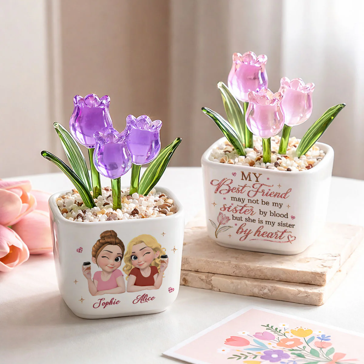My Sister By Heart - Personalized Custom Glass Everlasting Tulips