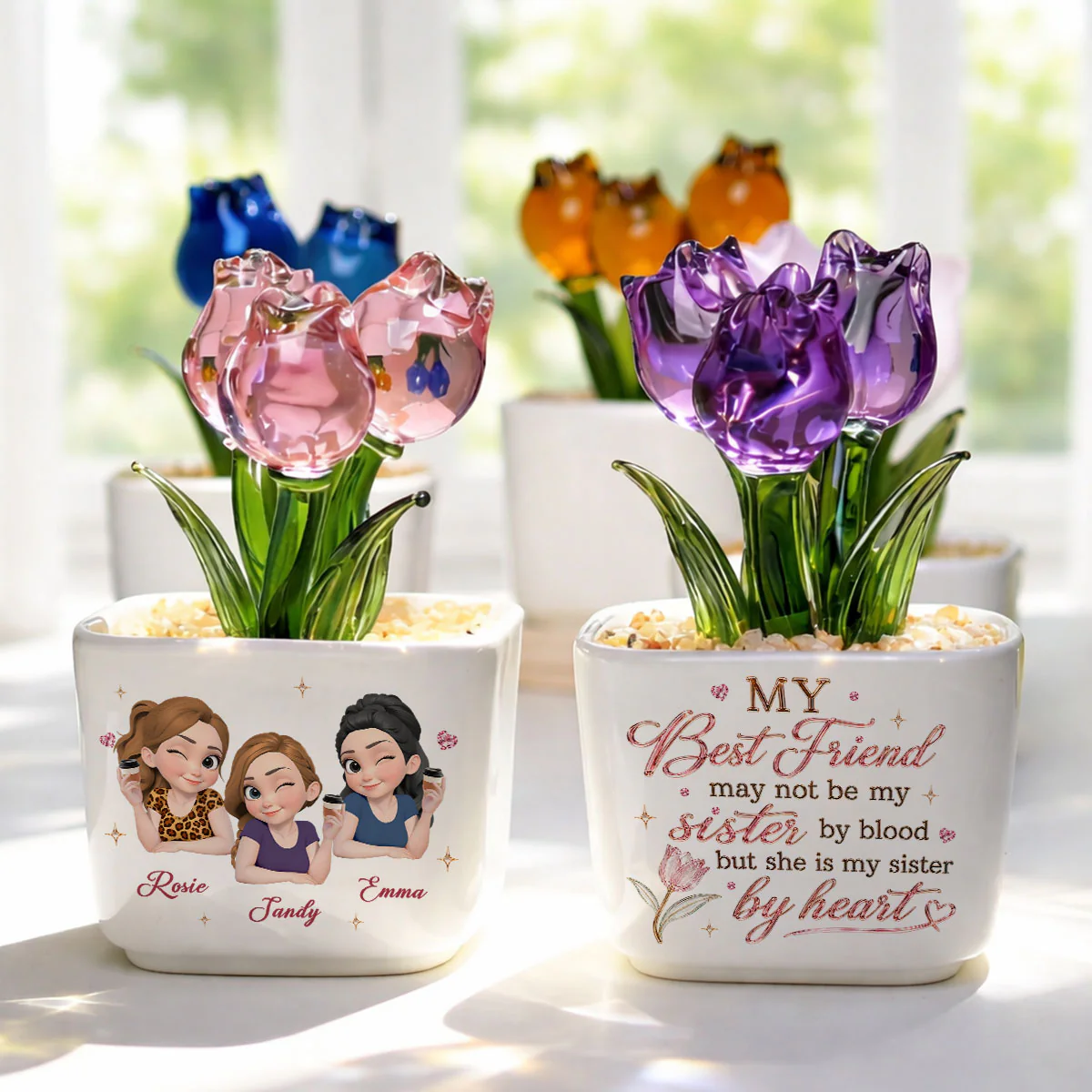My Sister By Heart - Personalized Custom Glass Everlasting Tulips - Image 5