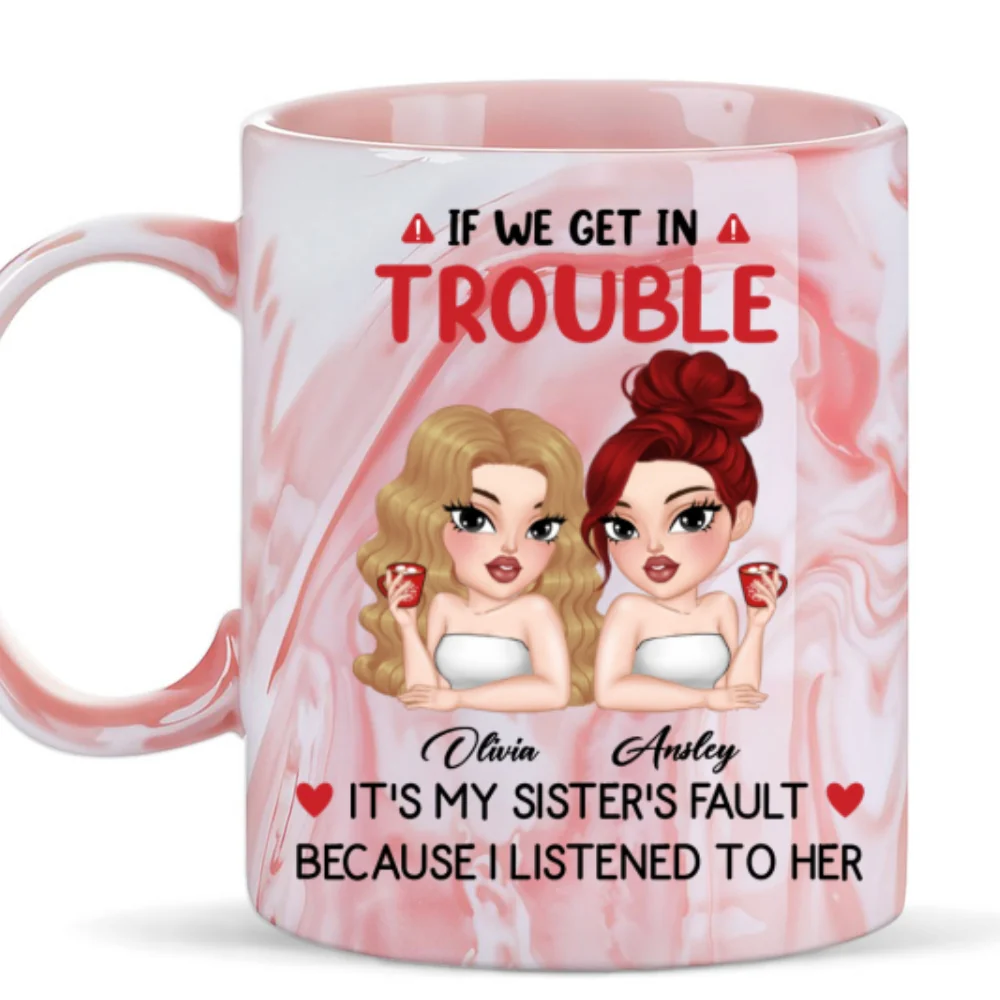 My Sister Made Me Do It - Personalized Custom Pink Marble Mug - Image 6
