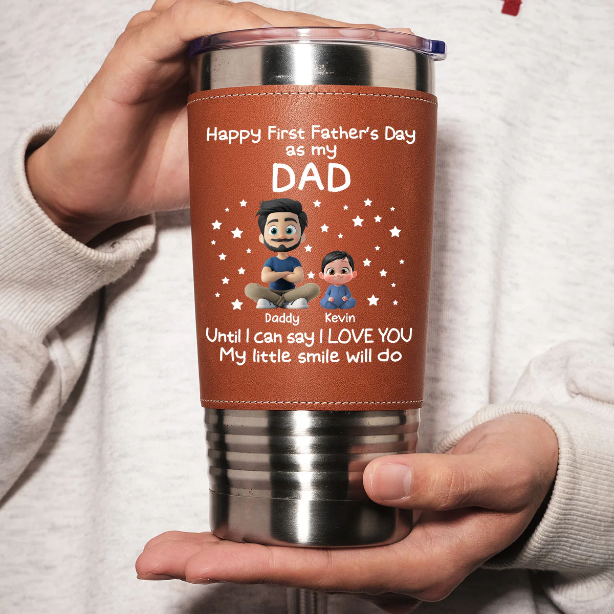 My Smile For Daddy - Personalized Custom Leather Tumbler - Image 4