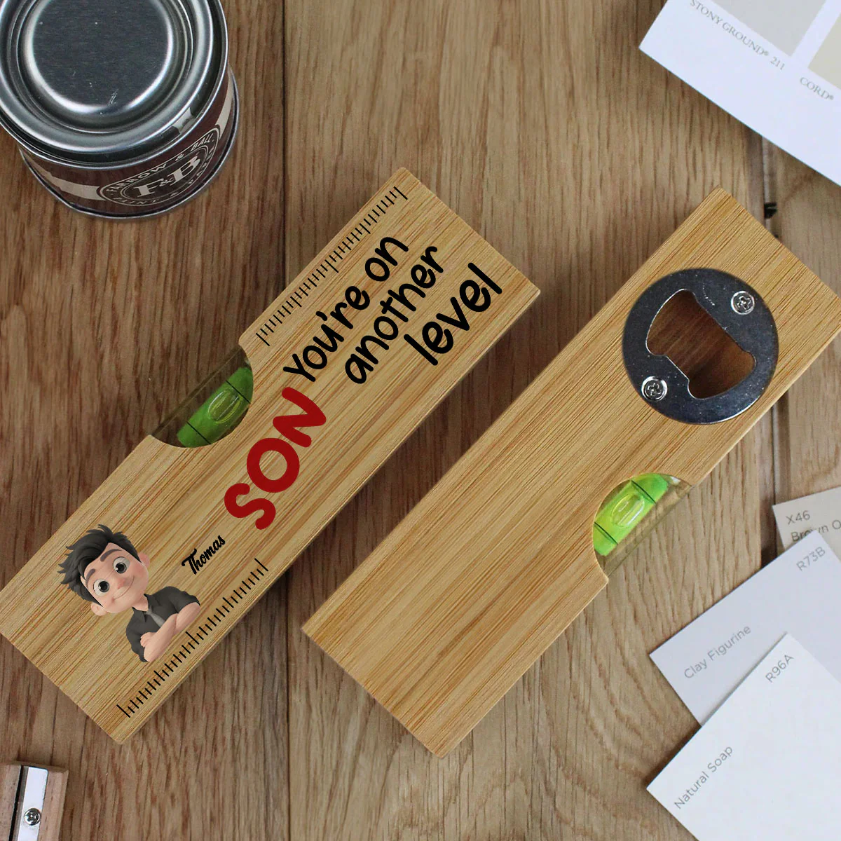 My Son Are On Another Level - Personalized Custom Wooden Spirit Level Bottle Opener - Image 3