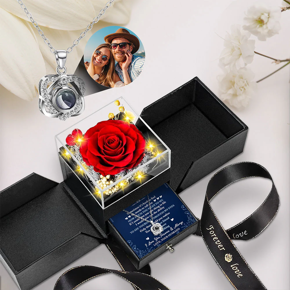 My Soulmate My Everything - Personalized Custom Preserved Rose With Projection Necklace - Image 3