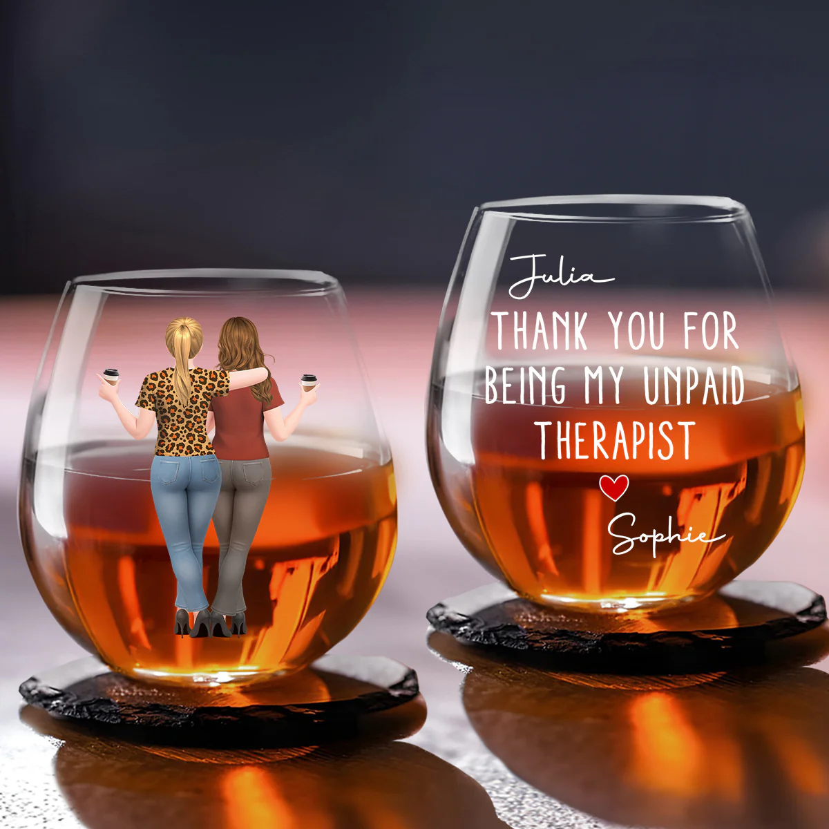 My Unpaid Therapist Gift For Coworkers Friends Sisters - Personalized Custom Wine Glass