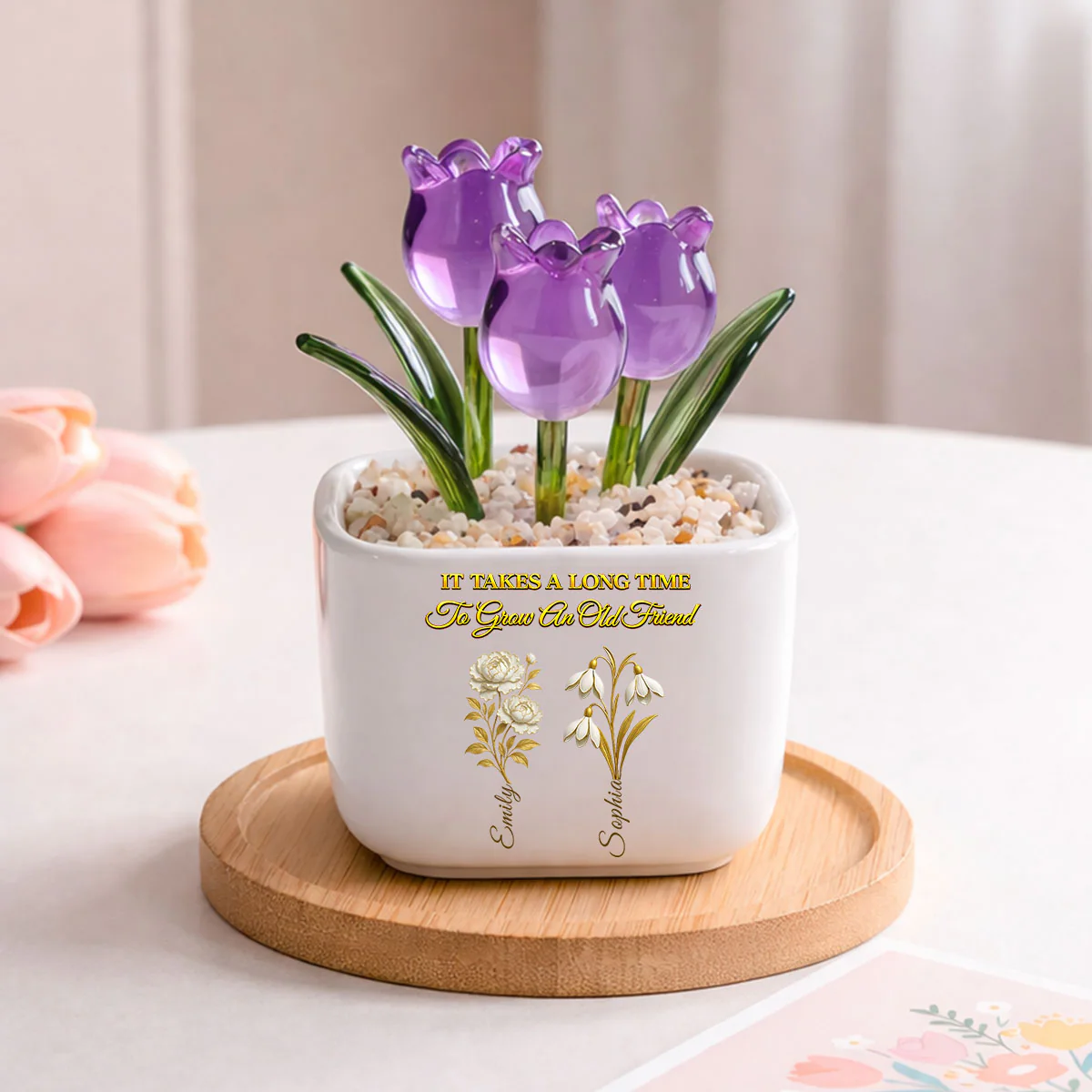 My Vintage Friend - Personalized Custom Glass Everlasting Tulips