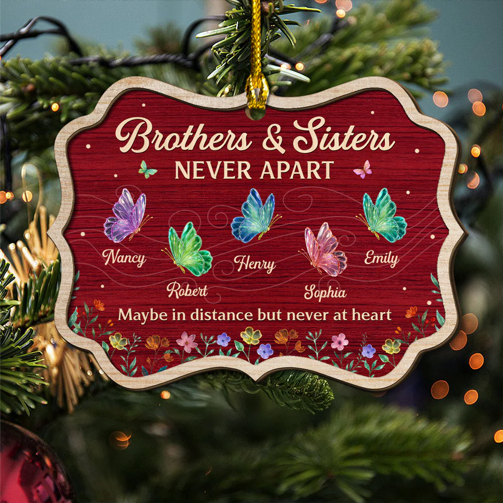 Never Apart Siblings - Personalized Custom Freeshape 2-Layered Wood Ornament - Image 2