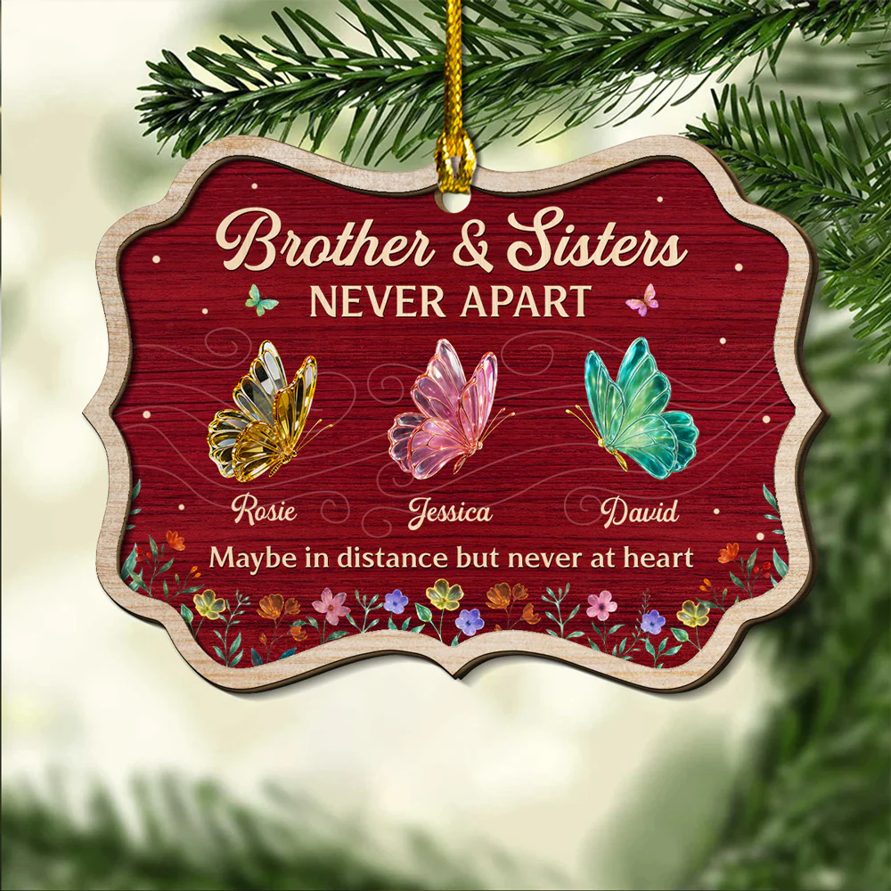 Never Apart Siblings - Personalized Custom Freeshape 2-Layered Wood Ornament - Image 5