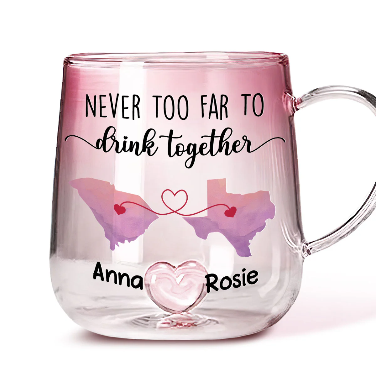 Never Too Far To Cheer With You - Personalized Custom Pink Gradient Glass Mug - Image 4