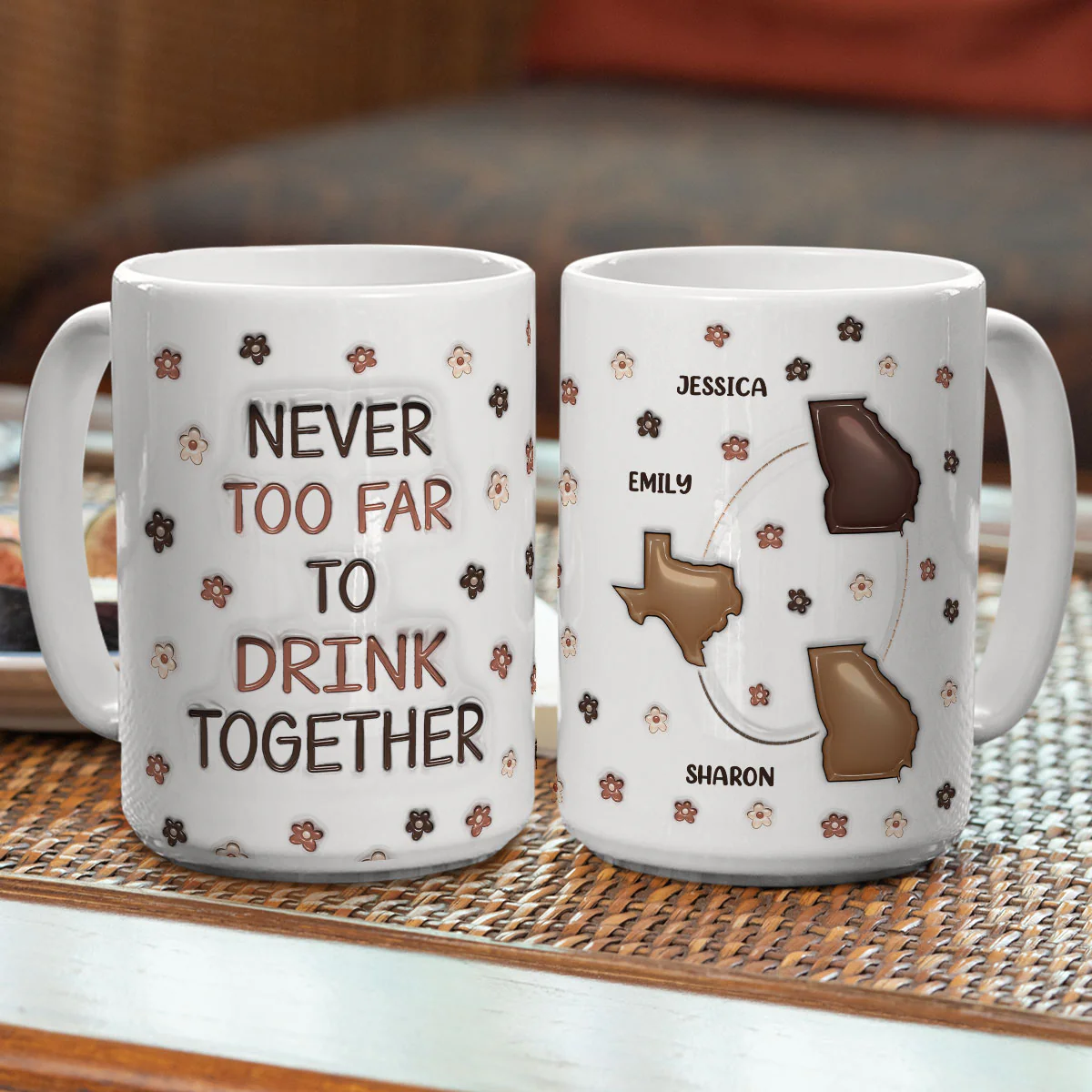 Never Too Far To Have Coffee Together - Personalized Custom 3D Inflated Effect Mug - Image 6