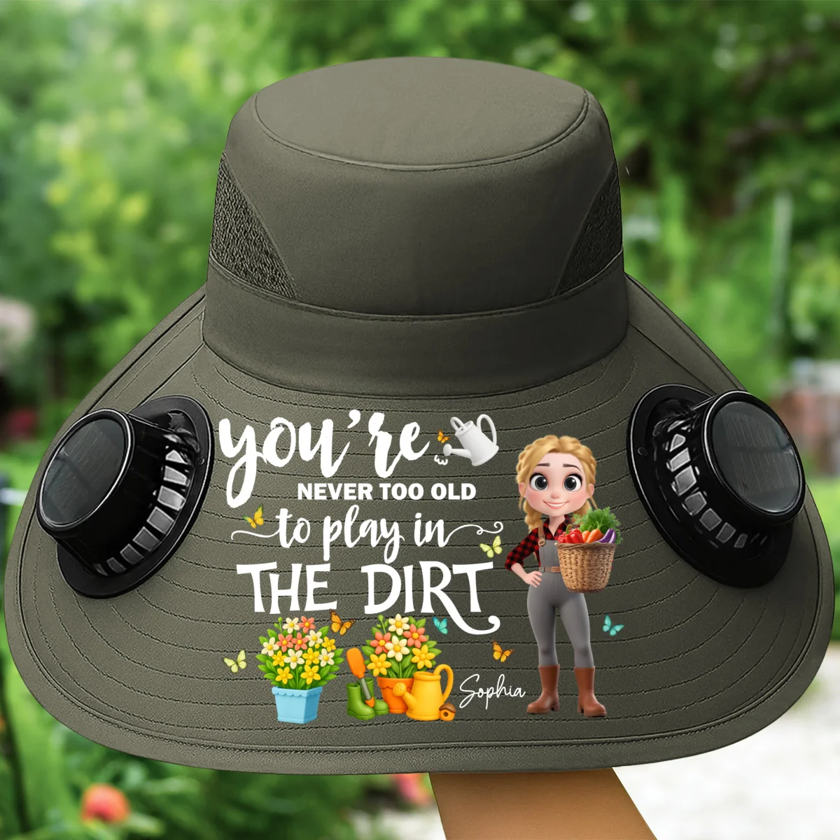 Never Too Old To Play In the Dirt - Personalized Custom Solar Fan Hat - Image 10