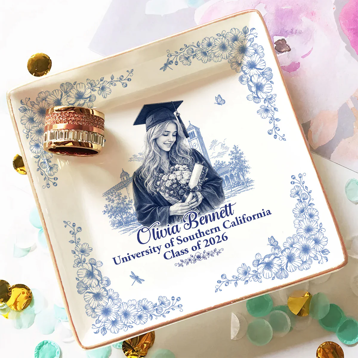 New Beginning Toile Portrait - Personalized Custom Jewelry Dish - Image 3