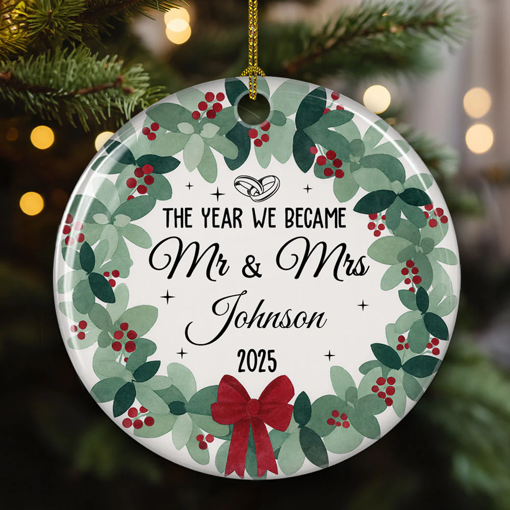 Newlywed Bride Groom - Personalized Custom Ceramic Ornament - Image 3